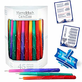 Deluxe Tapered Multi Tri-Colored Frosted Hanukkah Candles