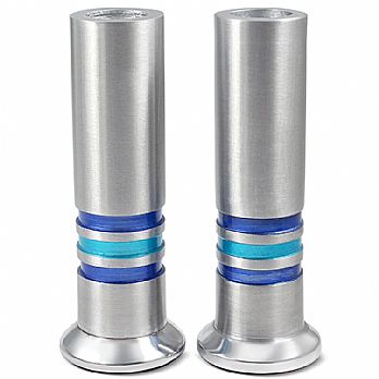 Decorated Aluminum Cylinder Sabbat Candlestick Set - Blue