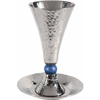 Anodized Aluminum Kiddush Cup & Coaster By Emanuel - Blue