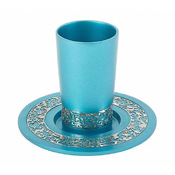 Anodized Aluminum Kiddush Cup with Gold Lace- Torquoise