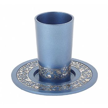 Anodized Aluminum Kiddush Cup with Gold Lace- Blue