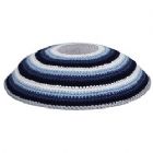 Supreme Quality DMC Knitted Kippot - Circles Blue Tone/White/Grey
