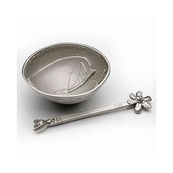 Pewter Honey Bowl and Dipper