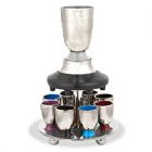 Hammered Metal Kiddush Fountain with Enamel Decor - Multi-Color