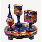 Havdallah Set Hand Painted on Carved Wood by Emanuel