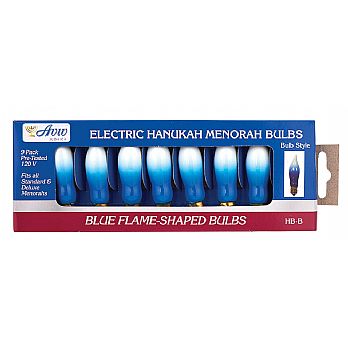 Set of 9 Spare Blue Hanukkah Bulbs with Flame Tip