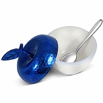Apple Shaped Honey Dish and Spoon - Blue