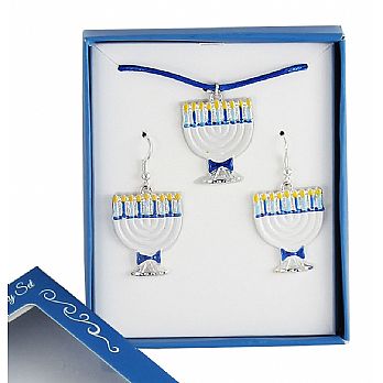 Menorah Jewelry Set - Earrings and Necklace Gift Boxed