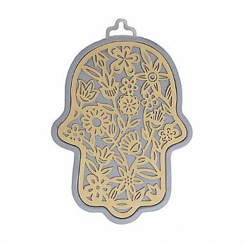 Emanuel Anodized Aluminum Hamsa with Flower Cutuout