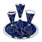 Aluminum Havdallah Set with A contemporary Pattern - Blue