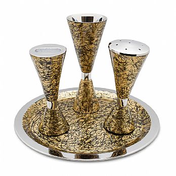 Aluminum Havdallah Set with A contemporary Pattern - Gold