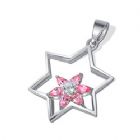 Sterling Silver Star of David Pendant - Pink Stone Flower