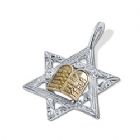 Sterling Silver Star of David with Gold Gold Plated 10 Commandments