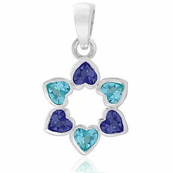 Sterling Silver Star of David Pendant - Heart Shapes Blues