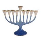 Menorah Enameled and Gold Plated - Trumpet Flower Blues