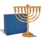 Intricately Detailed Jeweled Temple Menorah - Gold