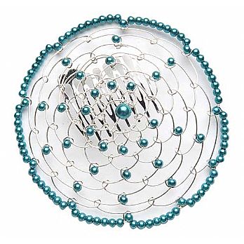 Small Beaded Womens Hair Covering with Comb - Turquoise