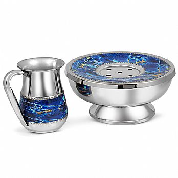 Stainless Steel Mayim Achronim Set with Marble Decal