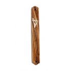 Olive Wood Mezuzah Cover with Appliqued Shin