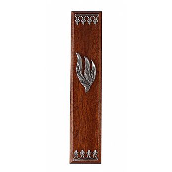 Rectangular Natural Wood Mezuzah Cover with Sterling Silver Accents
