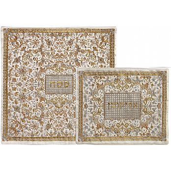 Fully Embroidered Matzah & Afikoment Bag by Emanuel - Gold/Silver