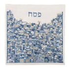 Emanuel Full Embroidered Matzah Cover Jerusalem-- Blue