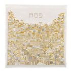 Emanuel Full Embroidered Matzah Cover Jerusalem-- Gold