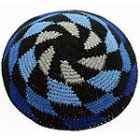 Tightly Knitted Yarmulke In Multi Blue Black and grey