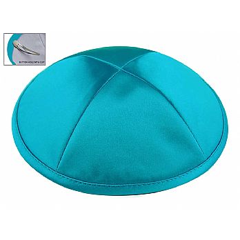 Deluxe Imprinted Satin Kippot - Turquoise