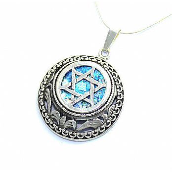 Sterling silver star of David with ancient Roman glass