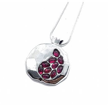 Sterling Silver Pomegranate Pendant with Rubies