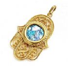 14K gold Hamsa pendant with ancient Roman glass