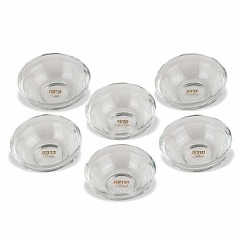 Seder Plate Glass Dishes Liners  for Passover Symbols - Set of 6 with Gold Print