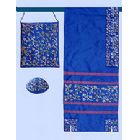 Embroidered Raw Silk Tallit Set - Blue Floral