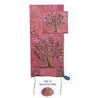 Raw Silk Embroidered Tallit Set - Pink Tree of Life