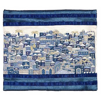Emanuel Full Embroidered Jerusalem Tallit Bag-- Blue