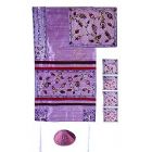 Raw silk Appliqud Tallit Set - Matriarchs in Pink