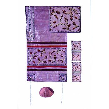 Raw silk Appliqud Tallit Set - Matriarchs in Pink