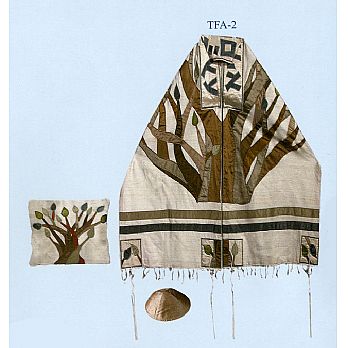 Emanuel Raw Silk Applique'd Tallit Set - Tree of Life