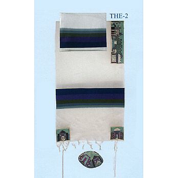 Emanuel Embroidered Tallit Set - Jerusalem in Multi-Blue