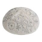 Hand Embroidered Kippot - Birds in Silver
