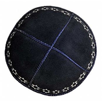 Suede Kippah with Classic Star of David Design - Navy