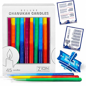 Deluxe Hanukkah Candles Tri Color Tones - Box of 45