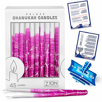 Deluxe Hanukkah Wax Candles Purple Elegance - Box of 45