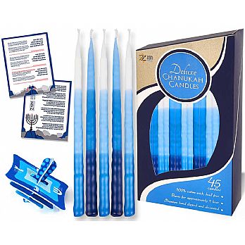 Blue/White Tri Color Tapered Chanukah Candles