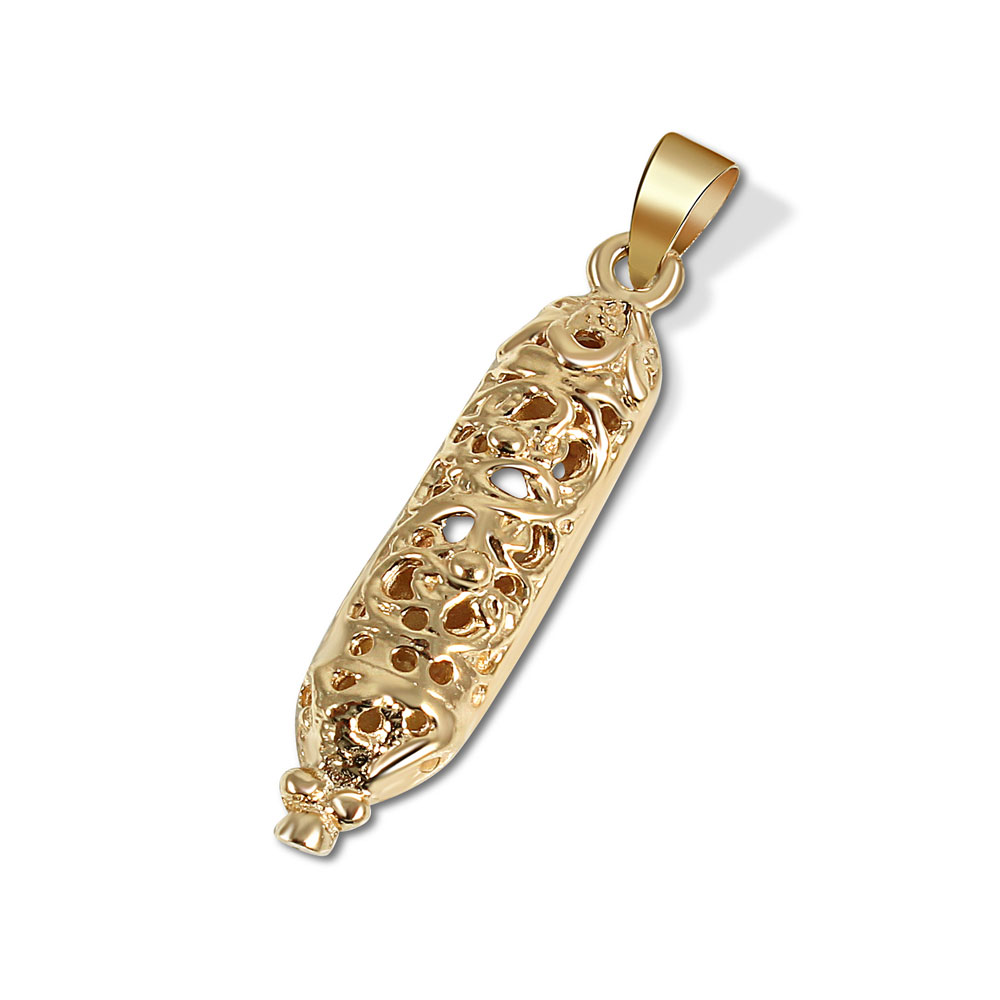 AHARONI A Mezuzah Brass Pendant.14K Gold Plating.Comes with Stainless Steel Chain.