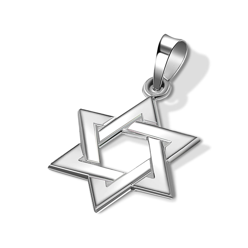 14k White Gold High Polished and Sparkle Cut Hebrew Star of David Pendant Necklace
