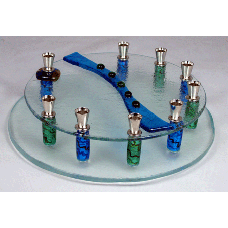 Fused Glass Menorah - Round with Beads